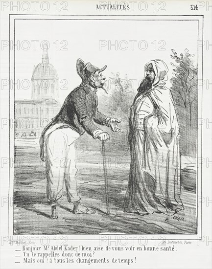 Bonjour Monsieur Abdel Kader! Bien aise de vous voir en bonne santé. -Tu te rappelles..., 1865. Creator: Cham.