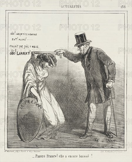 Ohe les petits agneaux, zut! Alors! Fallait pas qu'il y aille. Ohé! Lambert. -Pauvre France..., 1864 Creator: Cham.