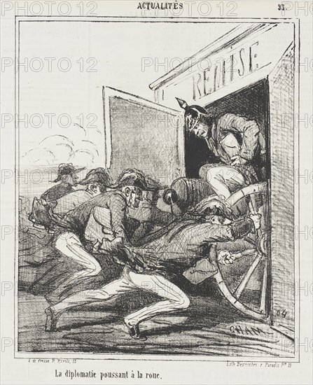 La Diplomatie poussant à la roue, 1867. Creator: Cham.