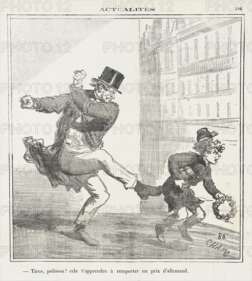 Tiens, Polisson! Cela t'apprendra à remporter un prix d'allemand, 1870. Creator: Cham.