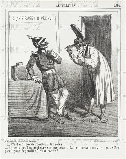 C'est moi qui dépouillerai les votes. -Eh bien alors! on peut-être sur que ce sera fait en..., 1865. Creator: Cham.