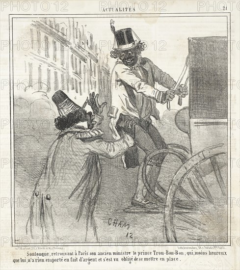 Soulouque, retrouvant à Paris son ancien ministre le prince Trou-bon-bon; qui, moine heureux...,1859 Creator: Cham.