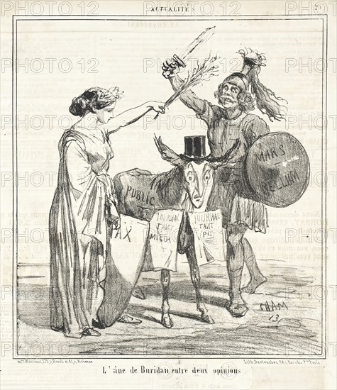 L'âne de Buridan entre deux opinions, 1859. Creator: Cham.