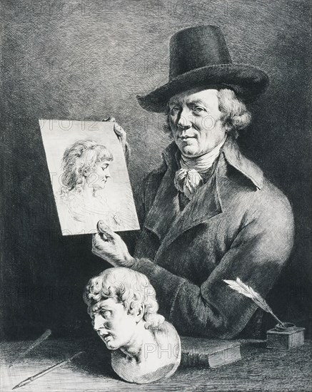 Self Portrait of the Artist Holding a Portrait of his Wife, 1796. Creator: Jean-Jacques de Boissieu.