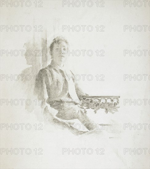 Portrait of a Woman Seated on a Balcony, 19th century. Creator: Theodore Robinson.