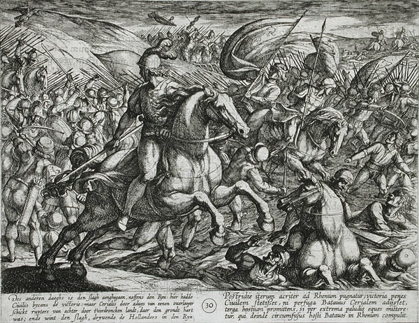 Cerialis Driving the Dutch into the Rhine, published 1612. Creator: Antonio Tempesta.