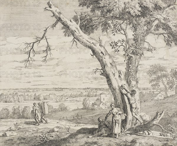 Landscape with Country Folk and Woodcutter, 1730. Creator: Marco Ricci.