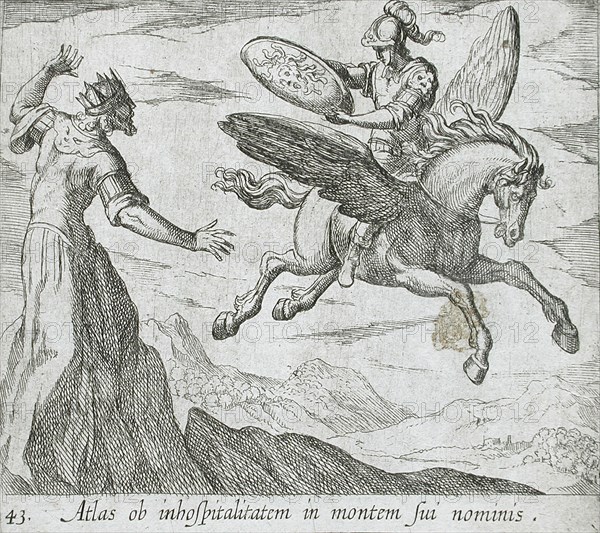 Atlas Turned into a Mountain, published 1606. Creators: Antonio Tempesta, Wilhelm Janson.
