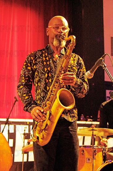 Denys Baptiste, Denys Baptiste Quartet, Battle Jazz Festival, Battle, East Sussex, July 2023. Creator: Brian O'Connor.