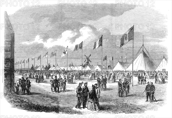 National Rifle Association meeting at Wimbledon: general view of the ground and tents, 1861. Creator: Unknown.