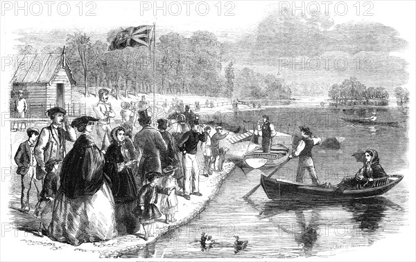 Pleasure-boats on the Ornamental Water in Regent's Park, 1861. Creator: Mason Jackson.