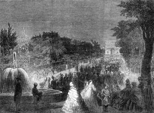 The Imperial Fetes at Paris: view from the Round Point in the Champs Elysees, 1861. Creator: Unknown.