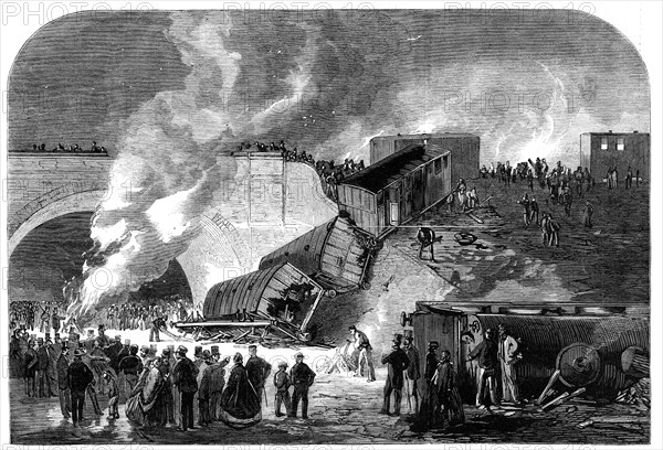 Fatal railway accident at Kentish-Town, on the north and south western junction line: scene..., 1861 Creator: Unknown.