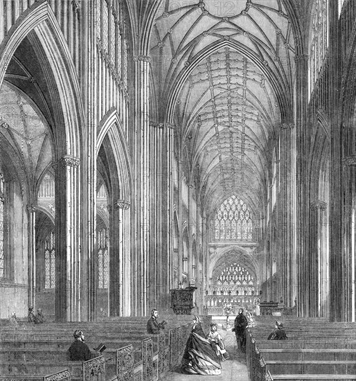 St. Mary Redcliff, Bristol, in process of restoration under the direction of Mr. G. Godwin..., 1861. Creator: Mason Jackson.
