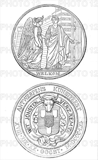 Medal struck by the City of Antwerp in commemoration of the Art Fetes, August, 1861. Creator: Unknown.