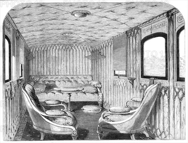 Saloon of Her Majesty's carriage on the London and North-Western Railway, 1861. Creator: Unknown.