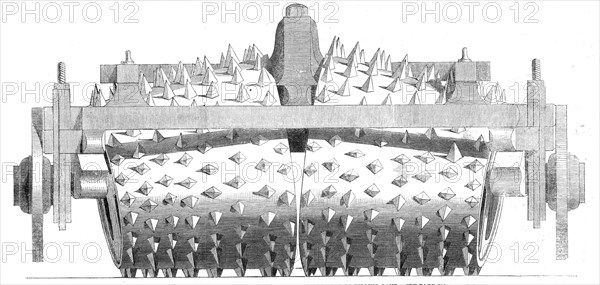 Braby's machine for breaking-up roads and scarifying or tilling land, 1861. Creator: Unknown.