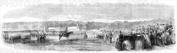 Presentation of Colours to the 36th Regiment by the Prince of Wales at the Curragh Camp, 1861. Creator: Unknown.