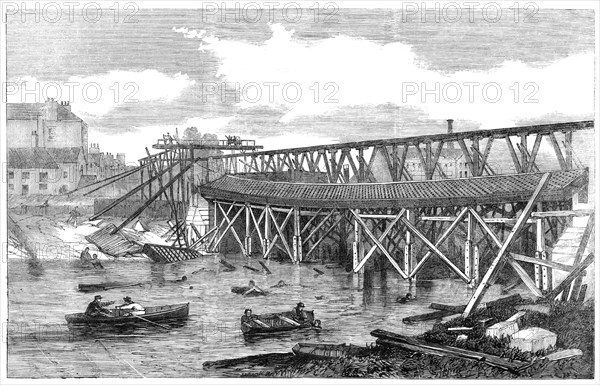 View of the ruins of the Lendal Bridge, York, taken immediately after its fall, 1861. Creator: Unknown.