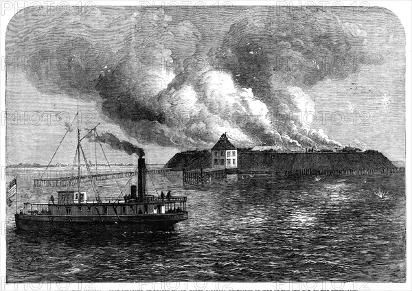 The War in America: Fort Ocracoke, on Beacon Island, North Carolina, destroyed by fire on..., 1861. Creator: Unknown.