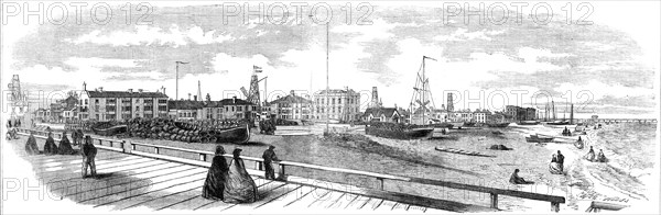 View of buildings facing the sea at Great Yarmouth, from the old jetty to the Britannia Pier, 1861. Creator: Walter Ray Woods.