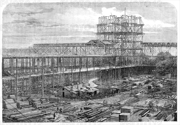 Progress of the International Exhibition building: works of the Nave, Eastern Transept..., 1861. Creator: T. Bolton.