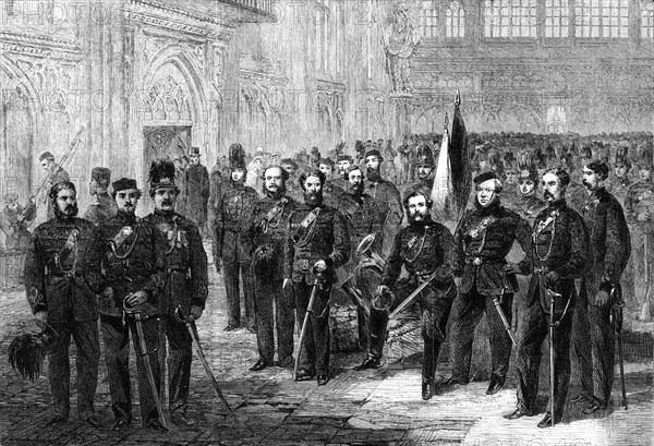 Officers and Privates of the London Rifle Volunteer Brigade, 1861. Creator: Unknown.