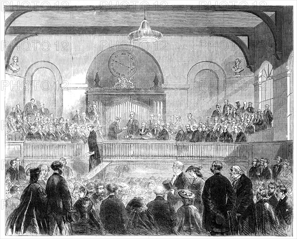 Lord Palmerston distributing certificates to the successful candidates in the recent Oxford..., 1861 Creator: Unknown.