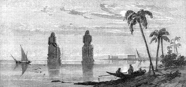 Inundation of the Nile: colossal statues in the Plain of Thebes, 1861. Creator: Richard Principal Leitch.