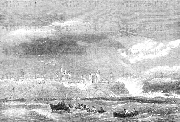 The sea breaking over the cliff at Tynemouth during the gale on Saturday, the 2nd November, 1861. Creator: Unknown.