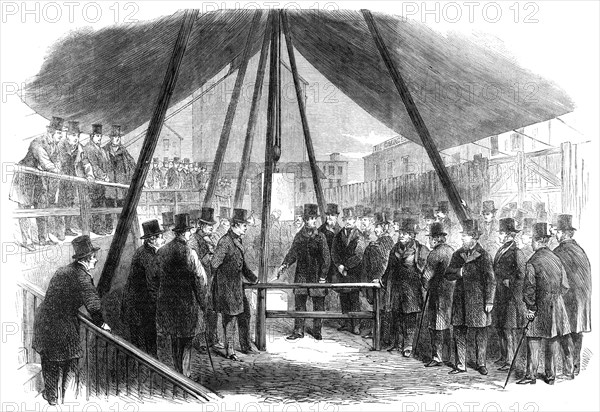 Lord Berners laying the foundation-stone of the Agricultural Hall, Islington, 1861. Creator: Unknown.