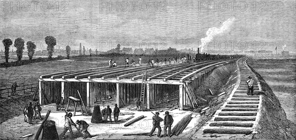 London Main Drainage: Constructing the concrete embankment across the Plaistow Marshes..., 1861. Creator: Unknown.