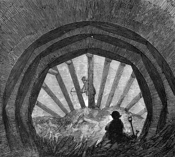 London Main Drainage: driving a tunnel at Peckham, 1861. Creator: Unknown.