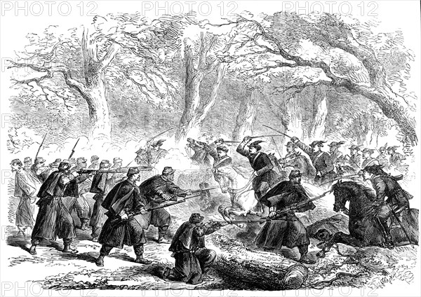 The Civil War in America: skirmish near Fall's Church, Virginia - from a sketch by our..., 1861. Creator: Unknown.