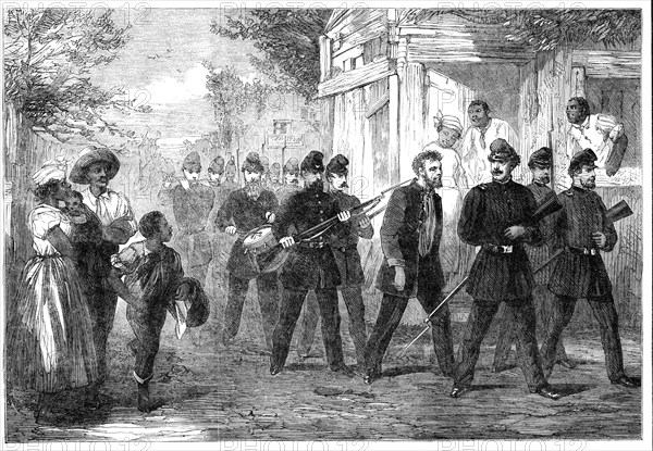 The Civil War in America: drumming out a soldier of the Federal Army through the streets..., 1861. Creator: Unknown.