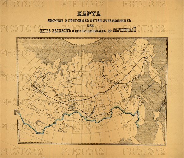 Map of designated national postal routes established in various imperial reigns., (186-?) Creator: Unknown.