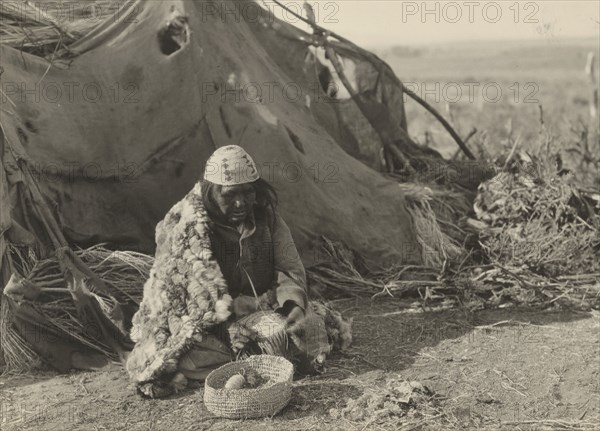 Achomawi basket-maker, 1923. Creator: Edward Sheriff Curtis.