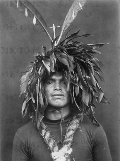 Warrior's feather head-dress-Cowichan, c1913. Creator: Edward Sheriff Curtis.