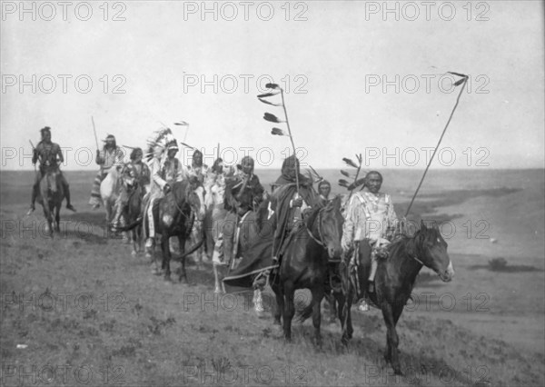 On the war path-Atsina, c1908. Creator: Edward Sheriff Curtis.