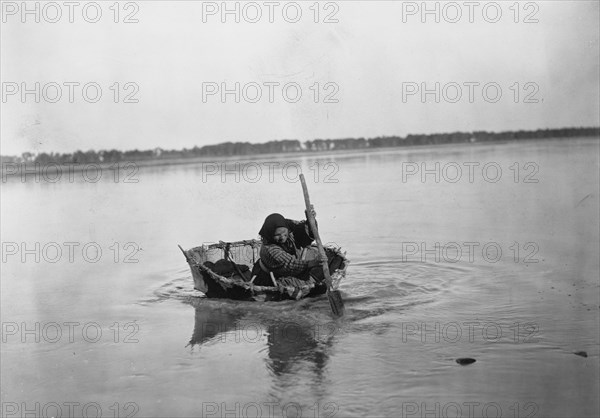 Mandan bull boat, c1908. Creator: Edward Sheriff Curtis.