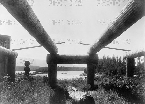 Kwakiutl house-frame, Memkumlis, c1910. Creator: Edward Sheriff Curtis.