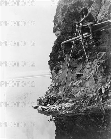 Fishing platform on Trinity River-Hupa, c1923. Creator: Edward Sheriff Curtis.