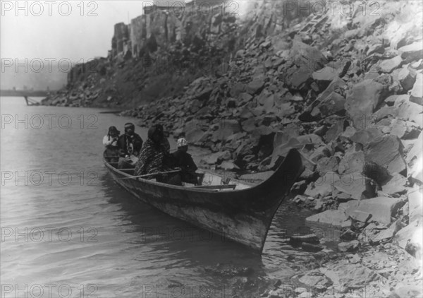 On the Columbia-Wishham (i.e., Wishram), c1910. Creator: Edward Sheriff Curtis.