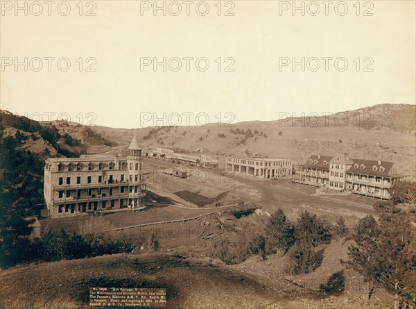 Hot Springs, SD The Minnekahta and Gillispie Hotels, new blocks The Fremont, Elkhorn..., 1891. Creator: John C. H. Grabill.