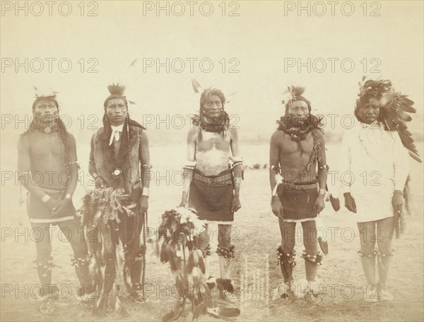 Indian Warriors Mr Bear-that-Runs-and-Growls, Mr Warrior, Mr One-Tooth-Gone, Mr Sole..., 1890. Creator: John C. H. Grabill.