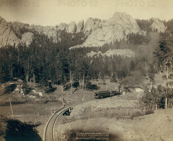 Horse Shoe Curve On B[urlington] and M[issouri River] R'y Buckhorn Mountains, 1891. Creator: John C. H. Grabill.