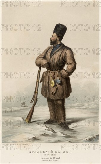 Ural Cossack (in the steppes), 1862. Creator: Karpov.