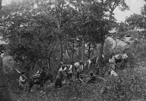 A search party of 7 people on Askold Island, 1865-1871. Creator: VV Lanin.