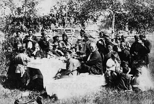 Family tea party, late 19th cent - early 20th cent. Creator: I Popov.