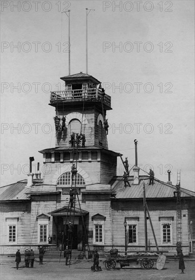 Irkutsk police fire brigade. Exercise with ladders and hooks, 1894. Creator: R Prorokov.